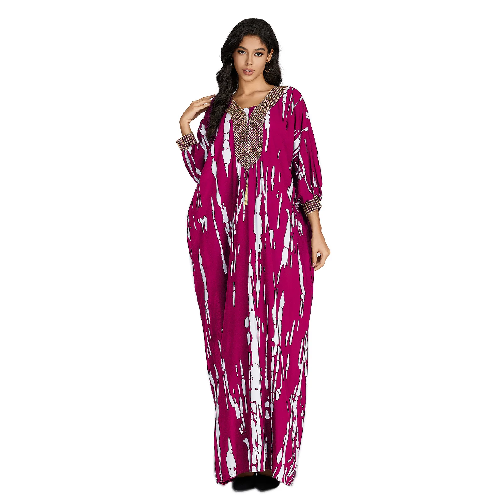 2024 New African Plus Size Summer Long Sleeve Dashiki Caftan Loose Boubou Maxi Islam Women Casual Dress African ClothingMoroccan