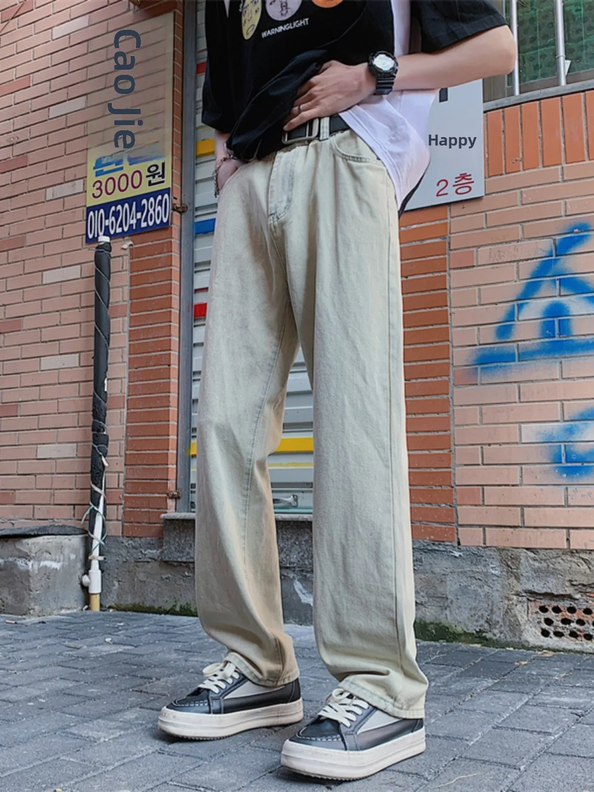 

Retro American Yellow Mud Color Men's Flared Jeans Spring Trendy High Street Loose Large Size Waed Wide Leg Long Pants