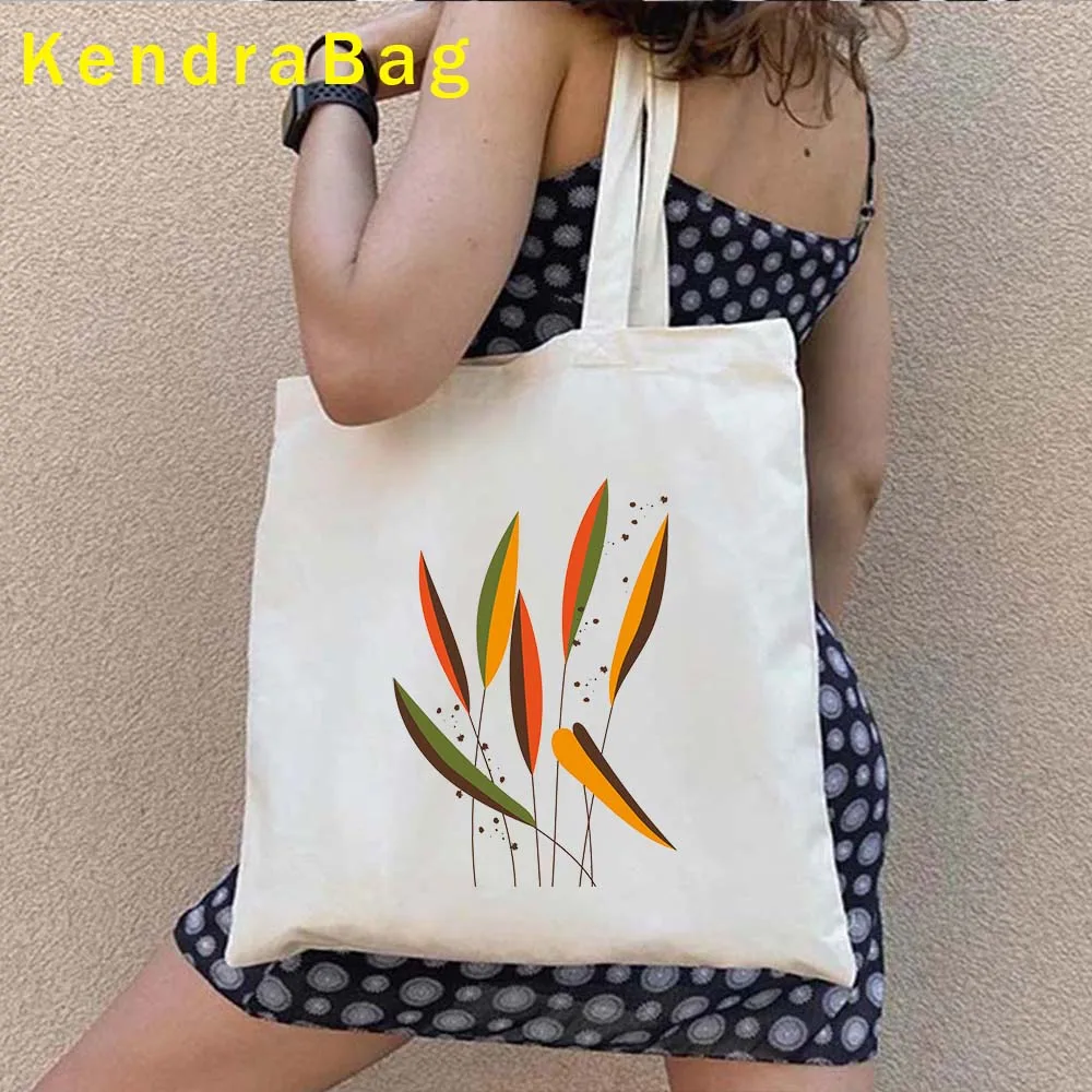 Botanical Abstract Leaf Modern Art One Line Face Floral Geometric Tropical Palm Shoulder Canvas Tote Bag Cotton Shopper Handbags