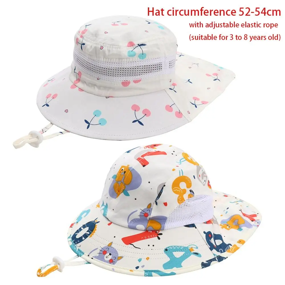 New Children Sun Hat Summer Cartoon Neck Protective Kids Caps Sea Printing Breathable Mesh Bucket Hat Bonnet For Boys Girls