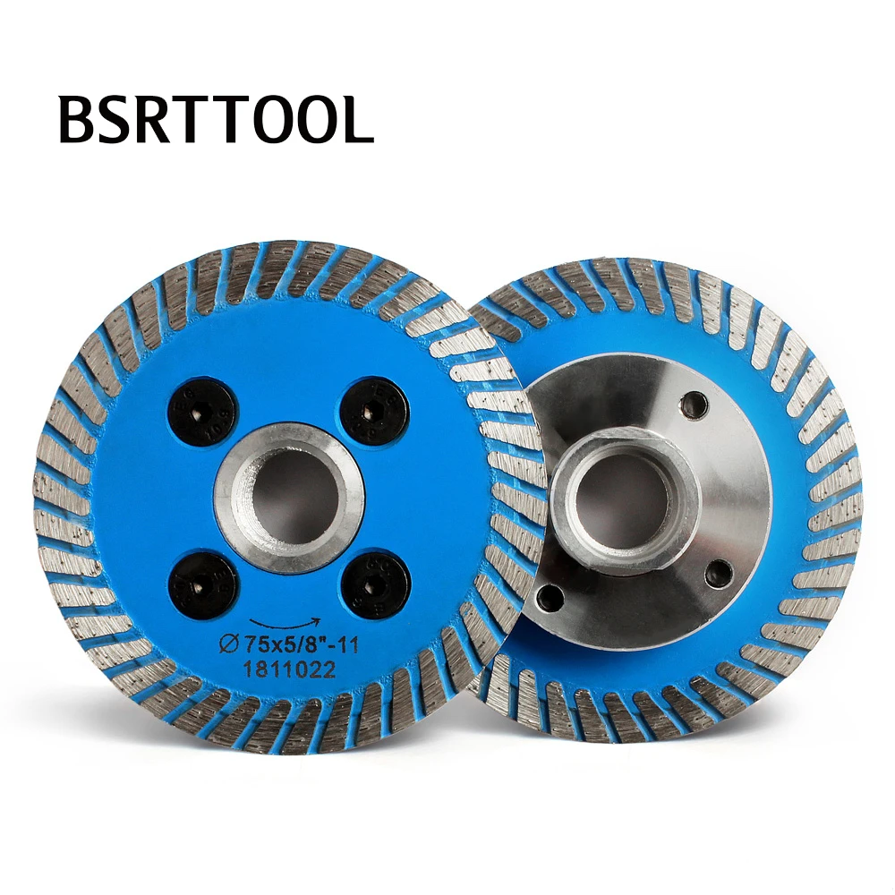 BSRTTOOL 75mm Hot Pressed Mesh Turbo Carving Cutting Disc Diamond Saw Blade With Removable Flange M14 5/8-11 For Stone Granite