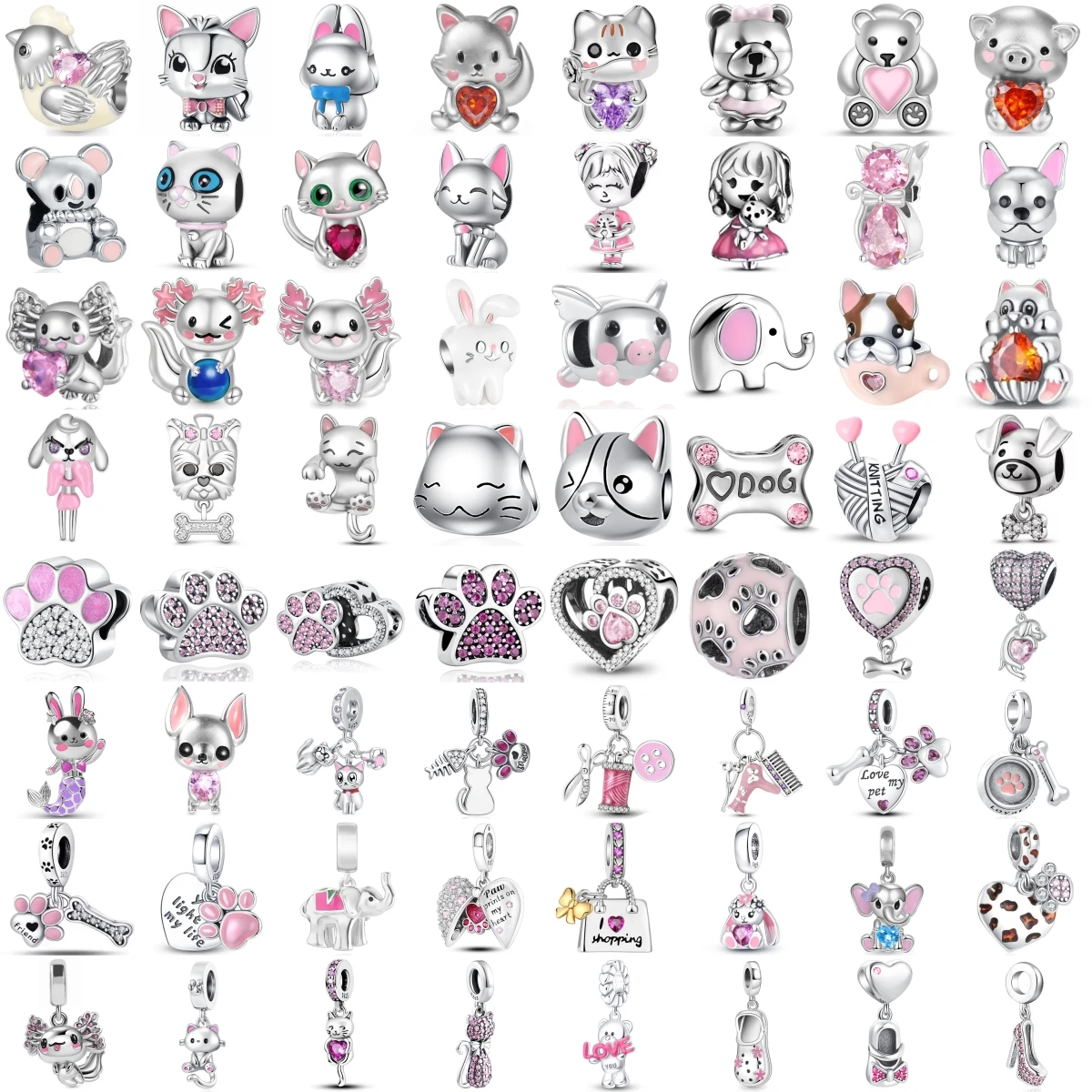 Breloques pendantes en argent sterling 925, motifs animaux mignons (chat, chien, ours, éléphant, lapin, cochon, empreinte de patte), pour bijoux DIY, cadeau