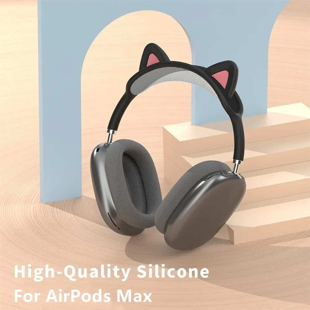 Penutup Ikat Kepala Telinga Kucing Dekorasi Silikon Lembut Headphone untuk Apple AirPods Max Lengan Pelindung Bantalan Atas Bantalan Nyaman