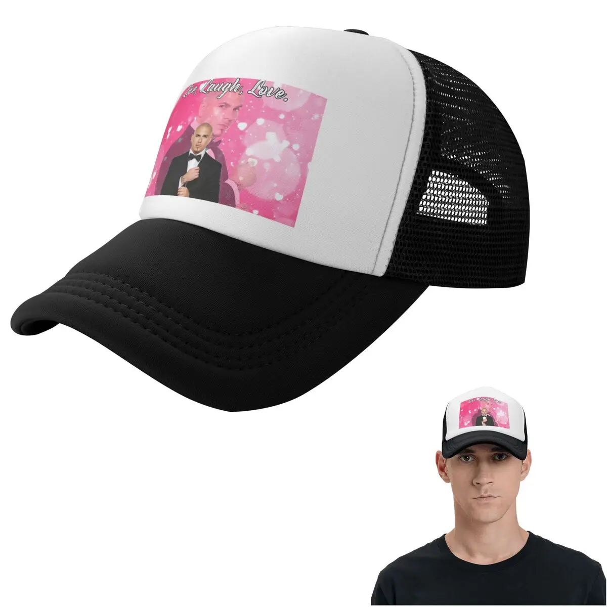 Mr. Worldwide Says To Live Laugh Love Pink Cap Casual Mesh Baseball Caps Adjustable Hat Hip Hop Summer Unisex Baseball Hats