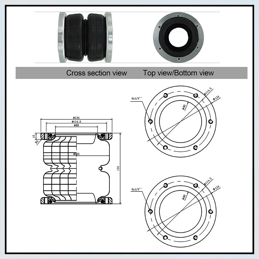 10PCS 2S2300F Universal Air Bags Air Suspension Kit Bag Pneumatic Bag Shock Absorber 134MM High With Open Flange 2S2300F