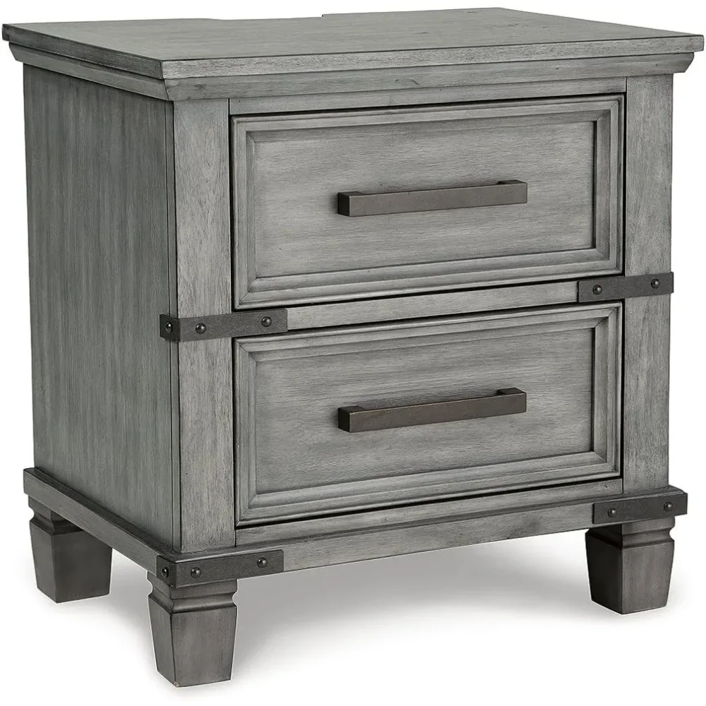 Nightstand with 2 Smooth-Gliding Drawers, Outlets & USB Ports, Russelyn Rustic Nightstand