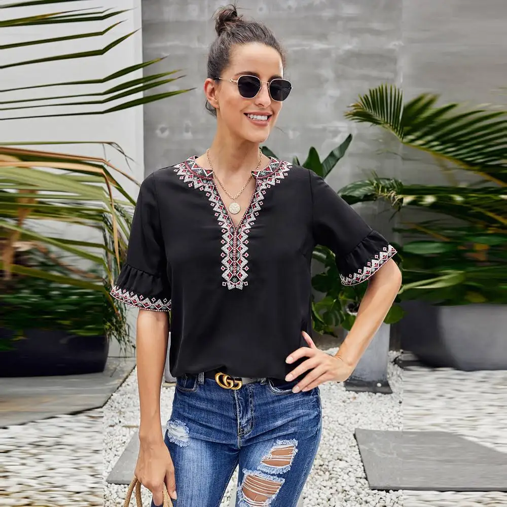 

Slim Fit V-Ne T-irt Women's Summer New f Sve Street Sle Polyester Fiber 00% Women's irt Faionable Casual Top