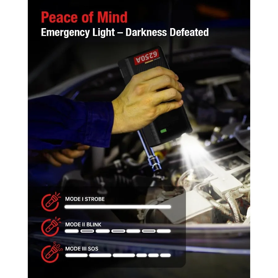 CS02 6250A Peak Jump Starter مع ضاغط هواء 20000 مللي أمبير في الساعة بطارية لمركبة الطوارئ تبدأ 8.5 لتر غاز و6.5 لتر ديزل Ti #5