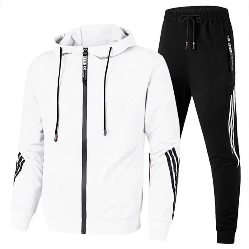 2024 Spring Autumn Fashion Trend Men Hooded Clothes Pants Sweatshirt Zipper Casual Clothinfg Personality Sportswear 2 Pieces Set