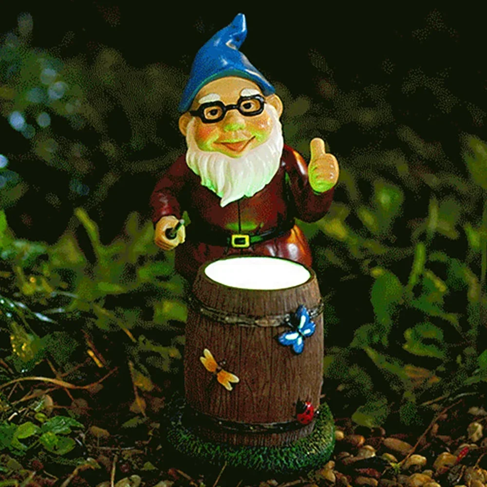 

Glow in The Dark Drumming Dwarf Decorative Figurines for Outdoor Landscape Fairy Garden Sculpture Ornaments Chirstmas Gifts