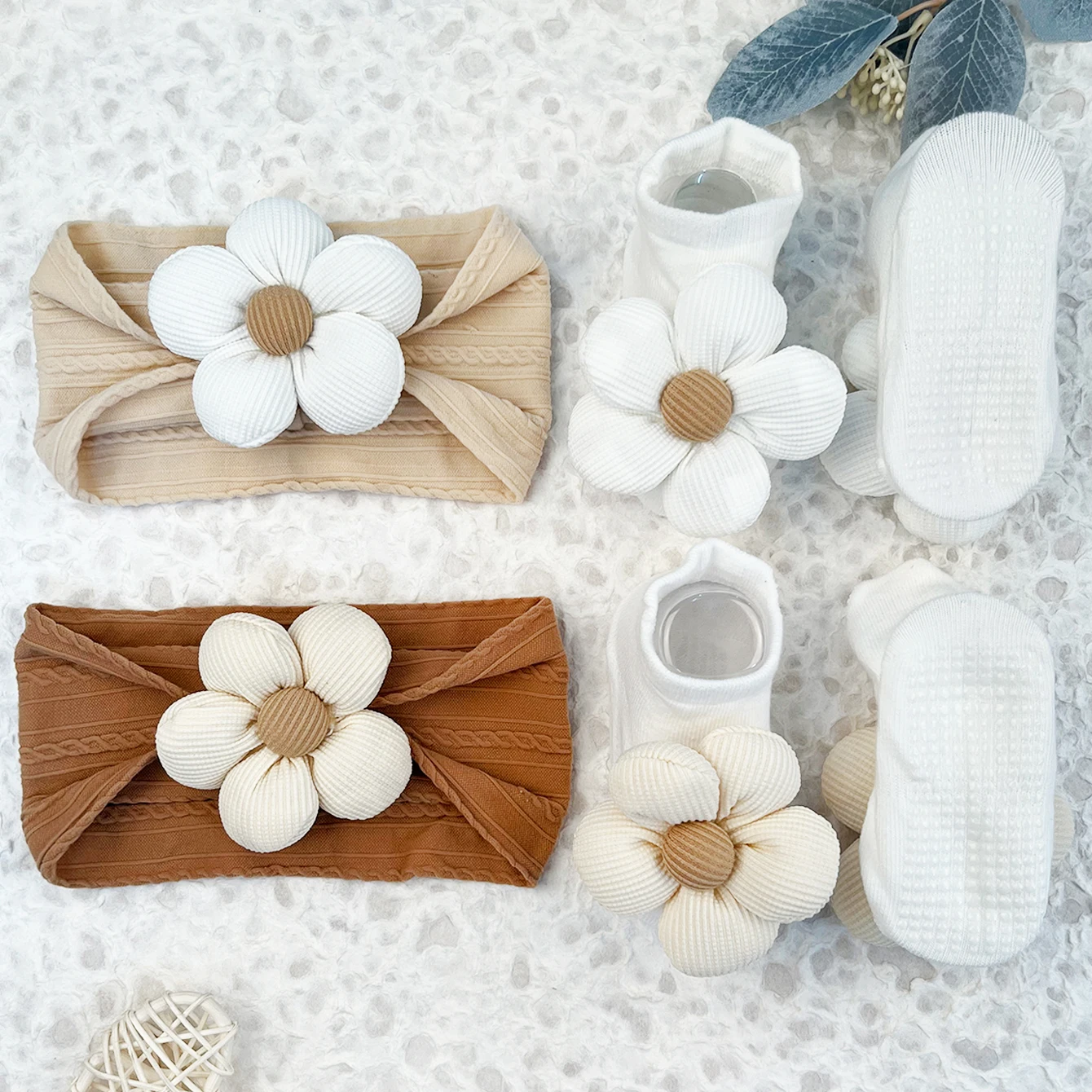 Diadema con flores para bebé, 2 piezas, calcetines de piezas