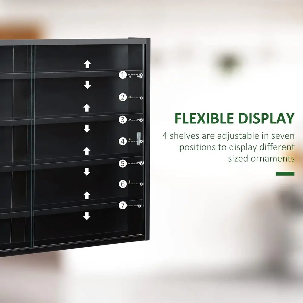 Wall-Mounted 5-Tier Glass Door Cabinet with Adjustable Shelves for Playroom or Bedroom in Black view 4