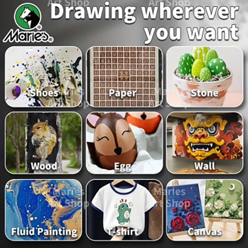 مجموعة طلاء أكريليك ماري 12 لونًا، 100 مل/3.38 أونصة، ألوان نابضة بالحياة، مثالية للفنانين، دهانات على الصخور، الحرف اليدوية، القماش، الخشب، الحجر