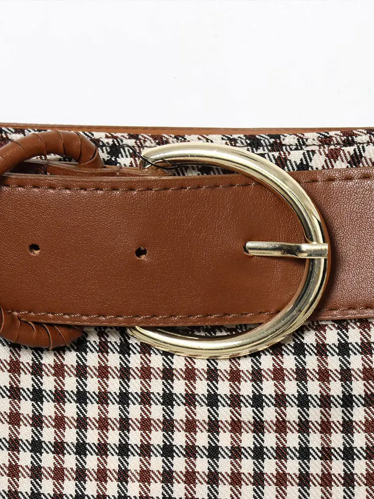 NLZGMSJ مع حزام النساء منقوشة التنانير 2026 الربيع سستة سميكة عالية الخصر ألف خط تنورة الإناث ميدي تنورة طويلة Y2K #4