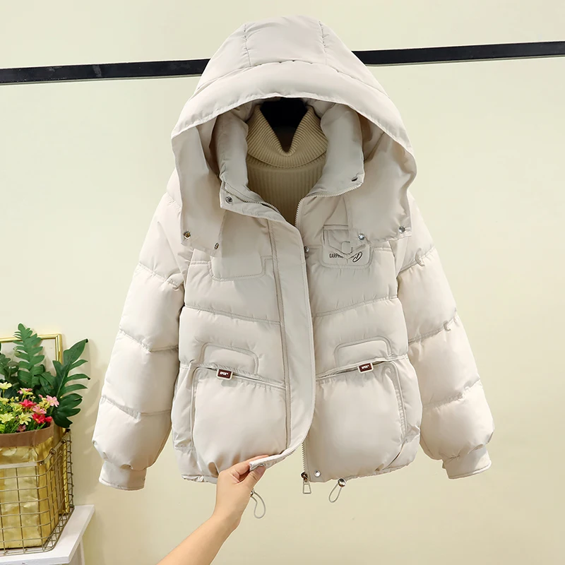 أنيقة Thiened مقنعين أسفل القطن Jaet المرأة ort Sle الشتاء ملابس خارجية الخبز الملابس معطف دافئ عادية تخفيف Faion #5