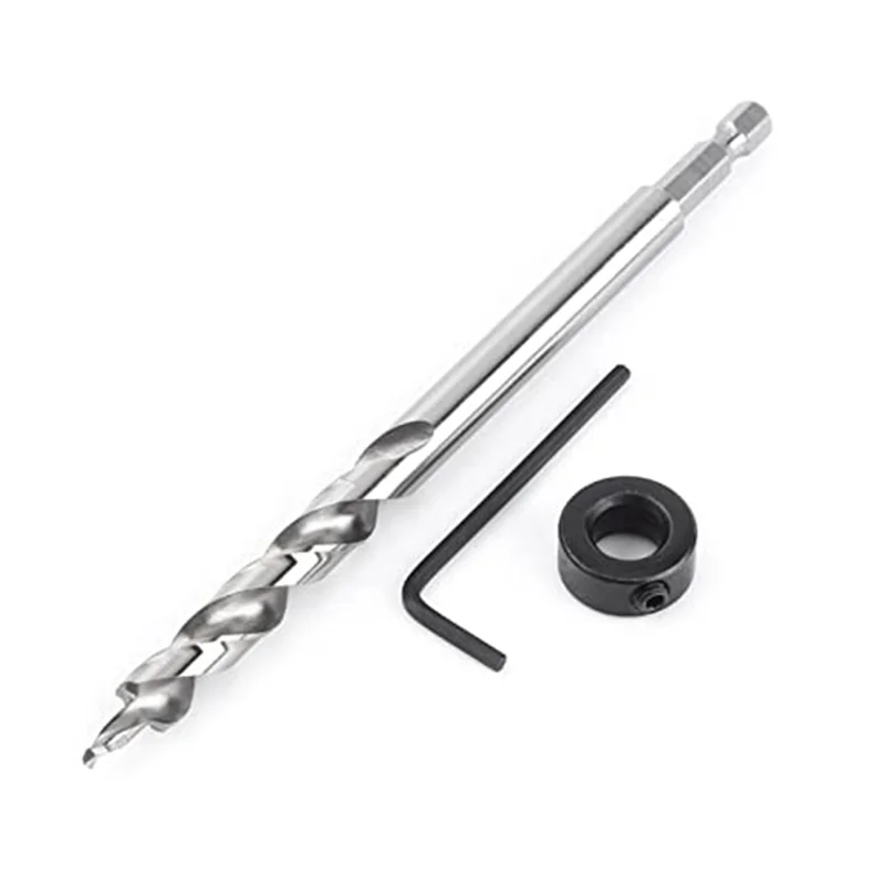 

AEE6-3/8 Inch Lip And Spur Point Drill Bit With Adjustable Depth Stop For Woodworking, High-Speed Steel Construction