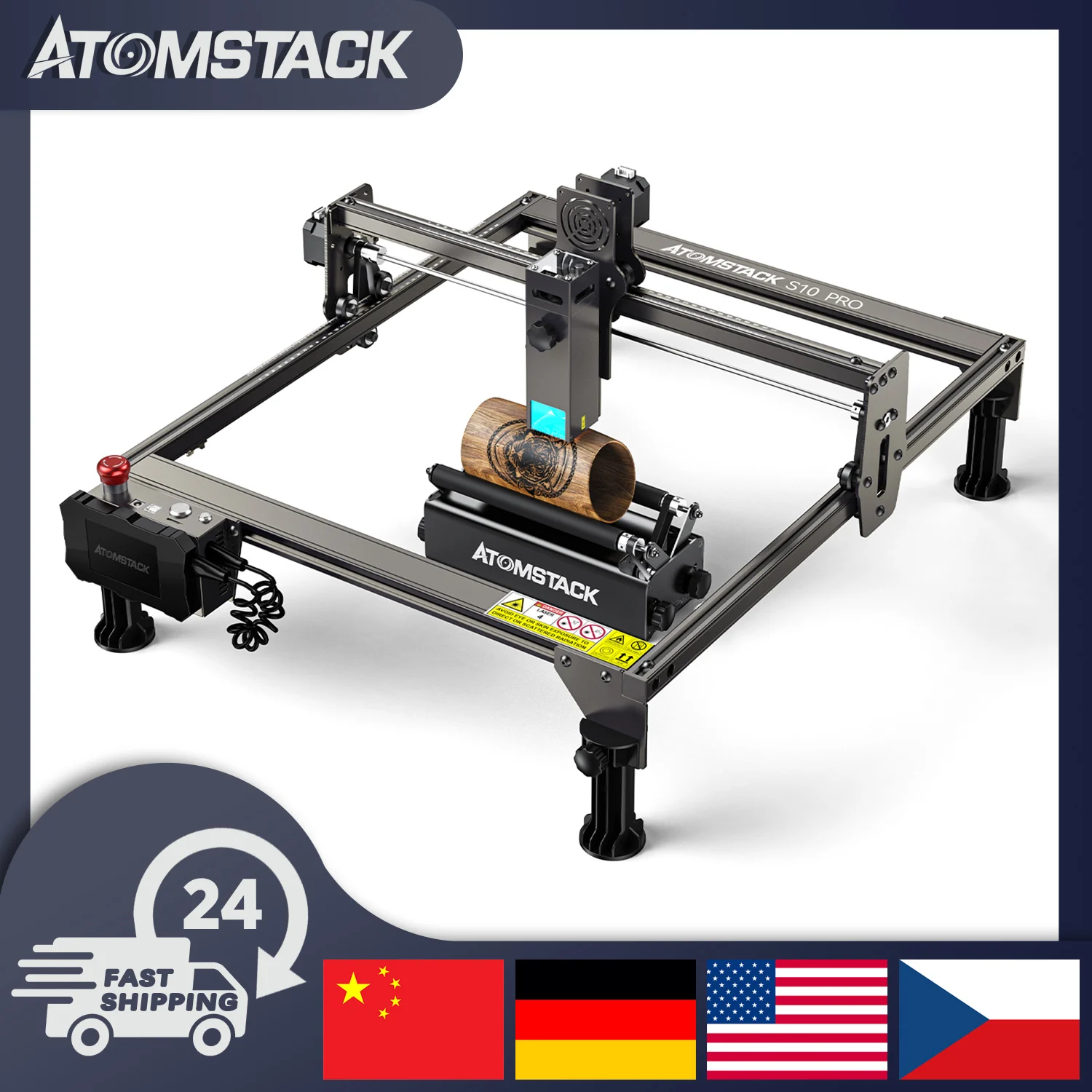 ATOMSTACK Laser Khắc S10 X7 Pro 50W Chữ Khắc Laser Cắt Với R3 Xoay Con Lăn Đánh Dấu Cho Lọ Đựng mặt Dây Chuyền