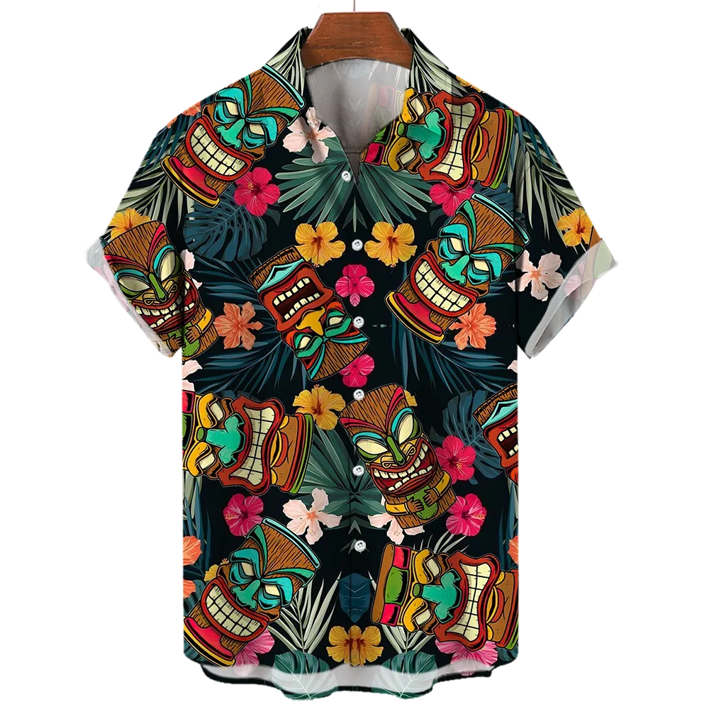 2024 Men\'s Shirts Streetwear Beach Male Shirt Short Sleeve Eu Size Cotton Skull 3d Hawaiian Shirt Man Oversized Summer Casual 5X