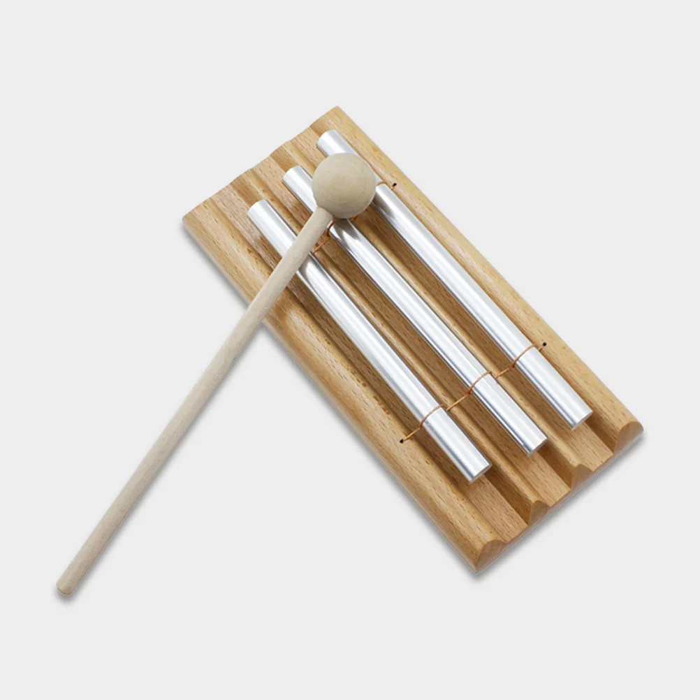 Carrilhão de vento de percussão, 3 notas, tubos de alumínio e madeira de faia, superfície lisa, design profissional para meditação, yoga, sala de aula