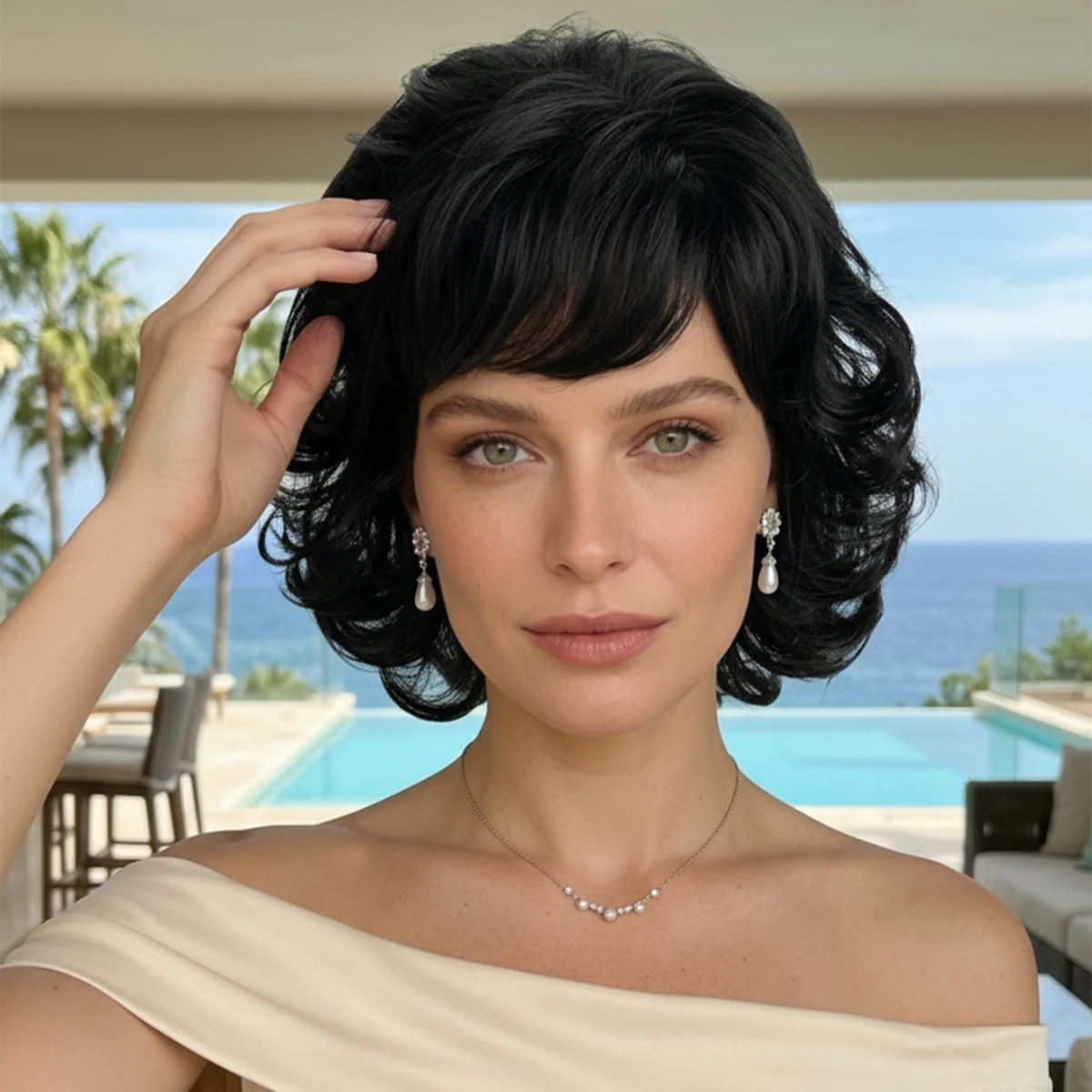 10 Inch Ladies Fashion Synthetic Fiber Rose Net Short Curly Wig, Suitable For Daily Wear Role Playing Festival Party Halloween