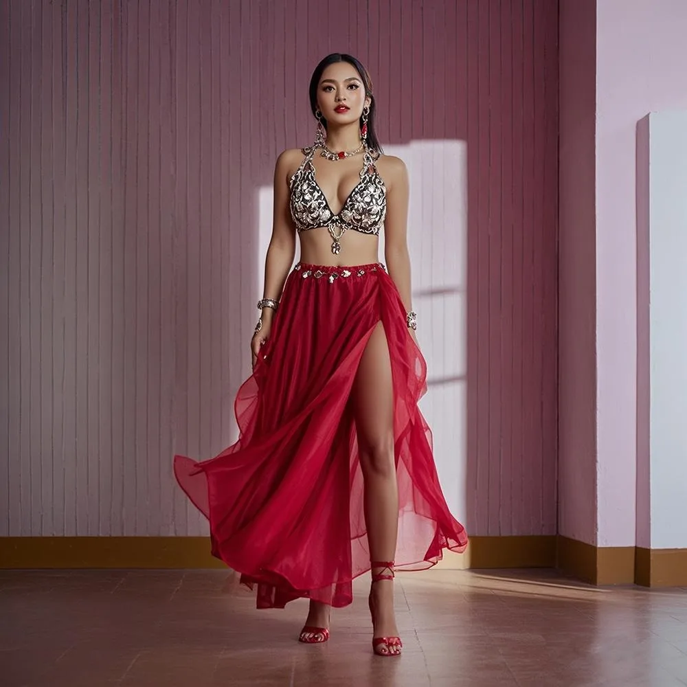 جديد جودة عالية أزياء الرقص الشرقي اكسسوارات مشرقة الترتر تظهر الأزياء الإسبانية تنورة الرقص تنورة الرقص الشرقي تنورة