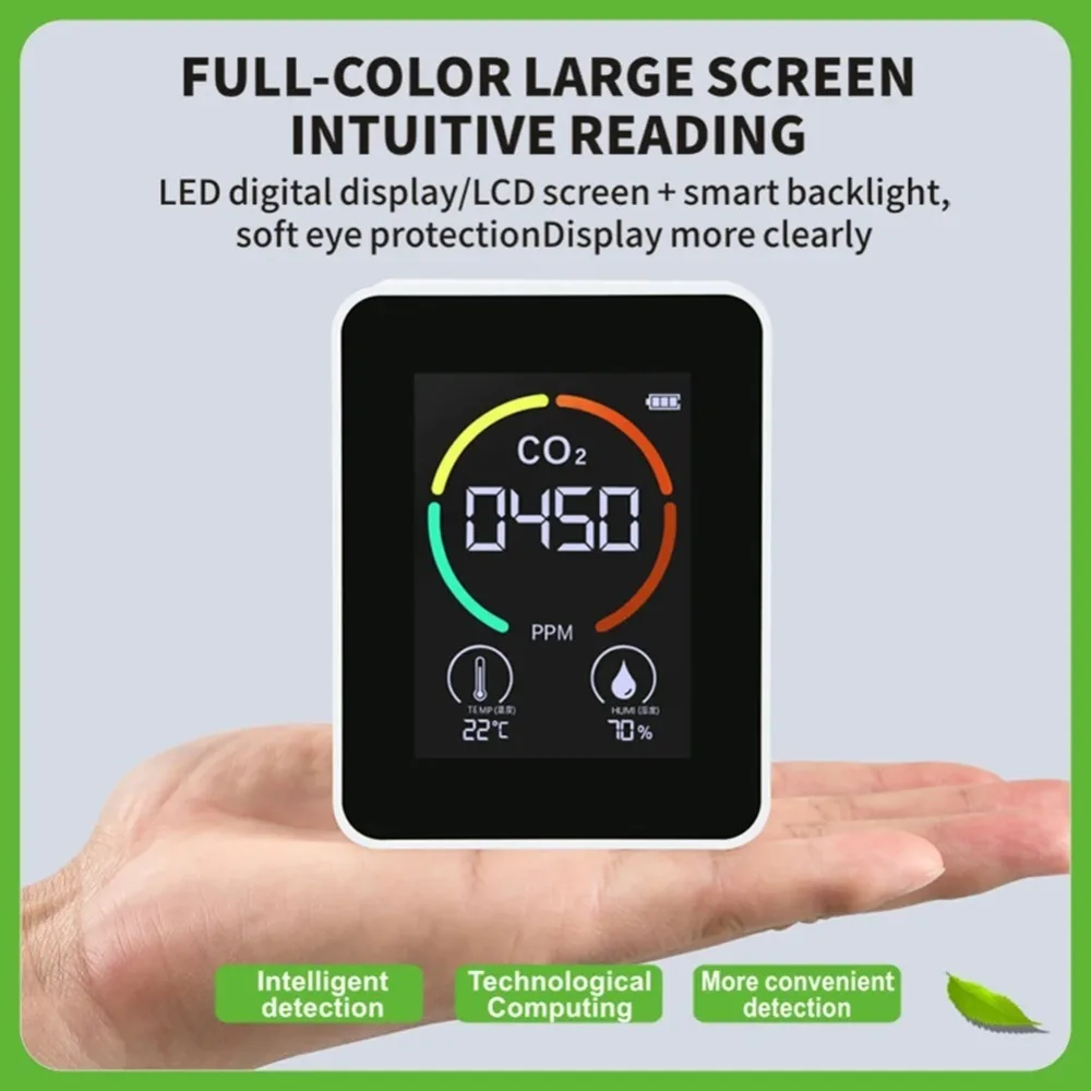 

3 in 1 Air Quality Detector Real-Time Monitoring LCD Display CO2 Meter 400-5000PPM Smart Greenhouse Gas Monitor
