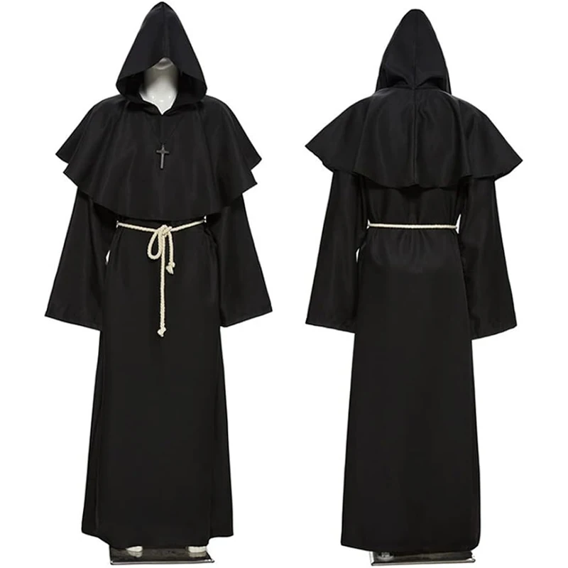 زي الهالوين التأثيري كاهن القرون الوسطى العراب الكاهن الذكور رداء عباءة مقنعين البدلة الراهب رداء الساحرة الأوروبية والأمريكية #4