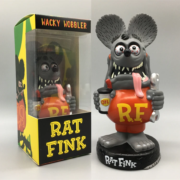 17cm Rat Fink Action Figures Car Repairer Car Shake Head Doll locomotiva cultura simbolo Old School Pvc Anime Figures Desk Decora