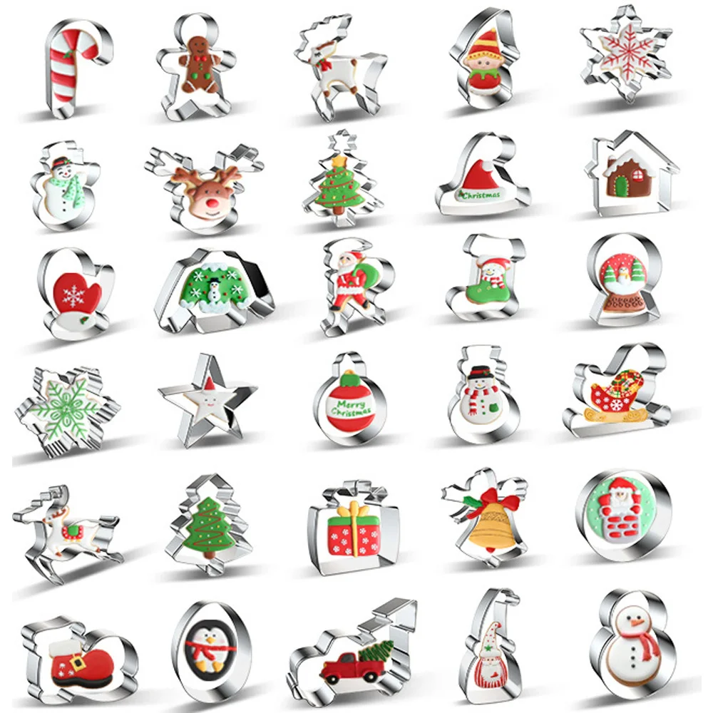 1PC Christmas Cookie Mould Stainless Steel Santa Clause/Snowman/Tree DIY Baking Biscuit Cutters for Navidad Party Decorations