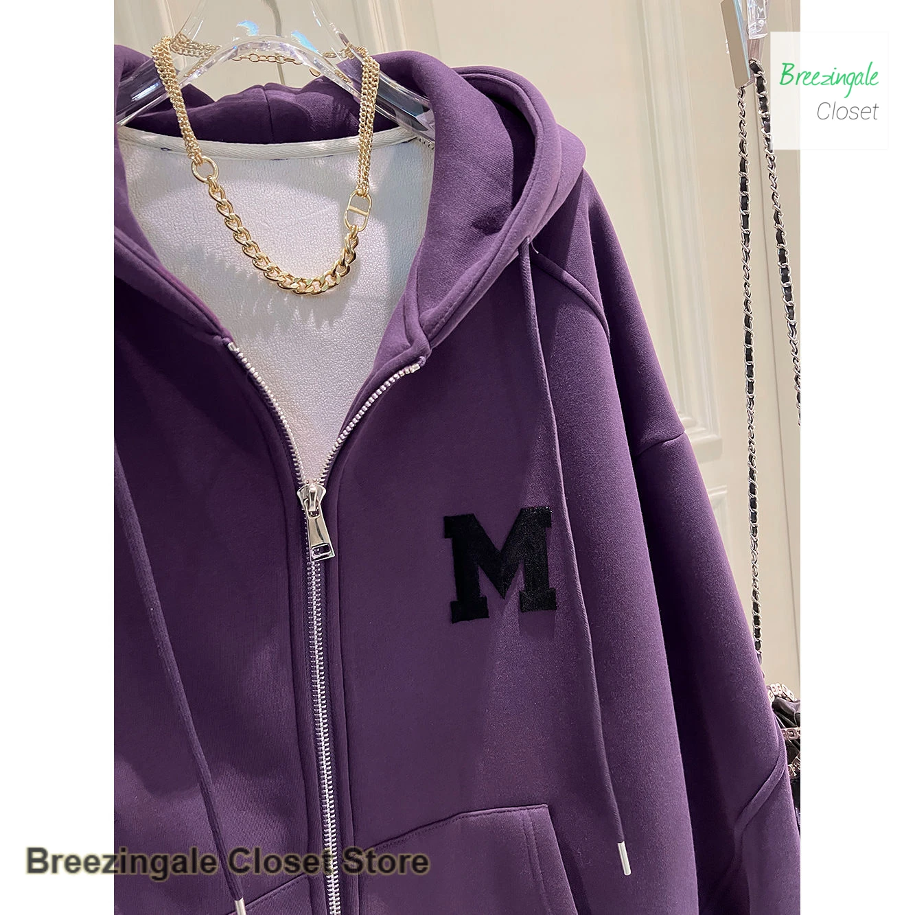 French purple style fashion plus size zipper cardigan sweater women spring and autumn retro loose fat lazy wind hooded coat.