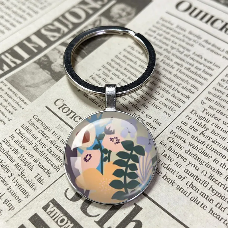 Exquisite Contemporary Abstract Flower Painting Art Cabochon Keychain Men Women Art Enthusiast Small Fashion Keepsake Accessory