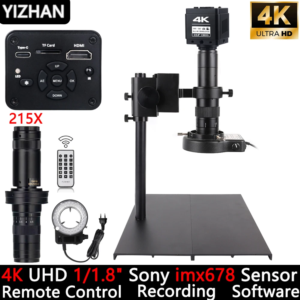 4K UHD Professional Industrial Microscope For Soldering, HDMI USB Digital Microscope Camera 1/1.8