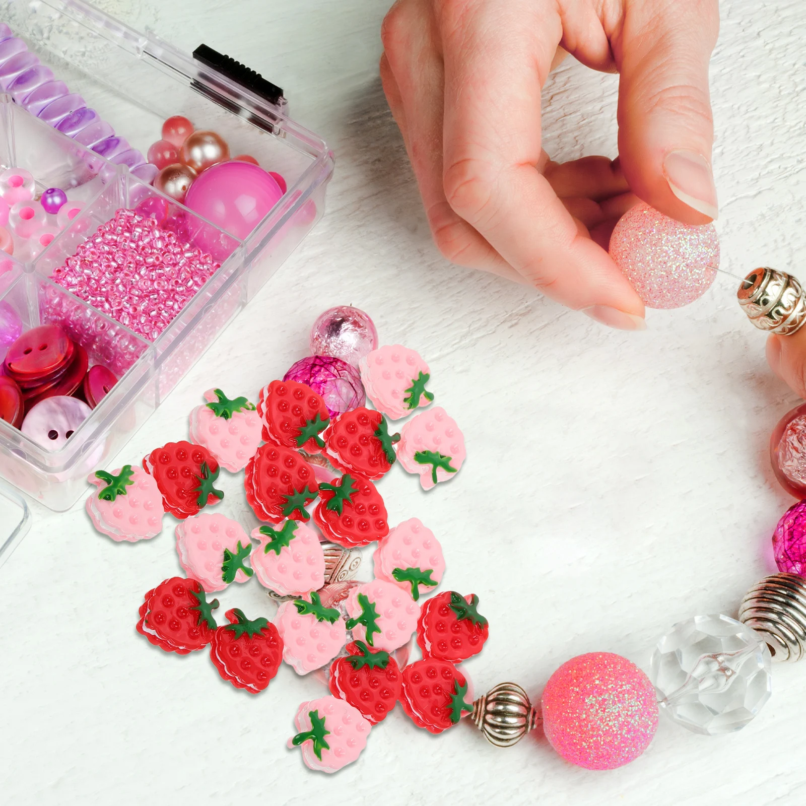 

20 Pcs Simulated Strawberry Cookies Cute Resin Charms Food Flat Back Embellishments