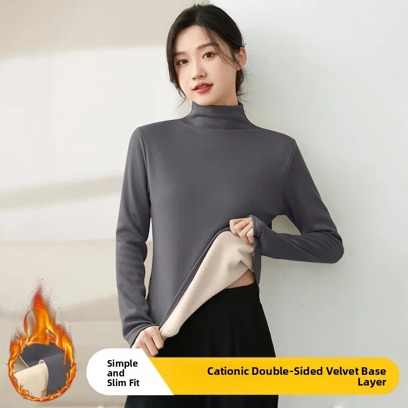 ionic Velvet f High Collar Fce Gefüttertes Damen Base irt Trendy Herbst Winter Thiened Long Sve Color Top