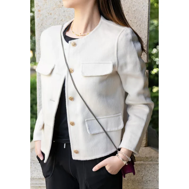 

Double-Faced Woolen ort Coat with round Collar Long Sves for Women Winter Faion Outerwear Optimal Choice by 66