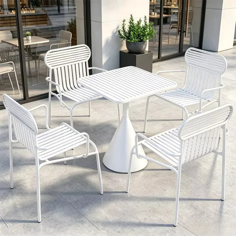 Commercial OEM ODM Aluminum Cafe Tables Chairs Set Stackable For Restaurant Bistro Coffee Shop Outdoor Cafe Furniture Table And