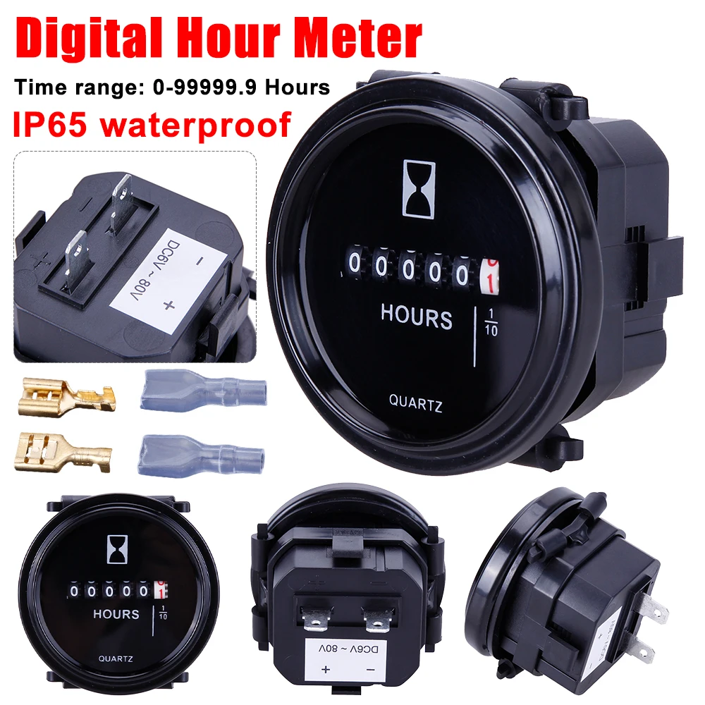 

Digital Hour Meter Round Machinery Timer High Precision Time Counter Waterproof Quartz Timer Hourmeter for Motorcycle Car Trucks