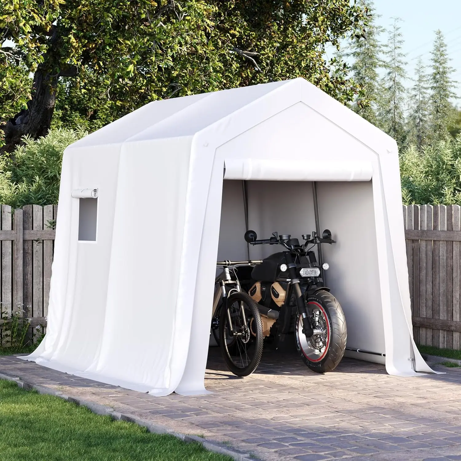 

6x8x7 FT Outdoor Portable Storage Shed Tent with Roll-up Zipper Door and Window Portable Carport with Waterproof Tarp Galvanized