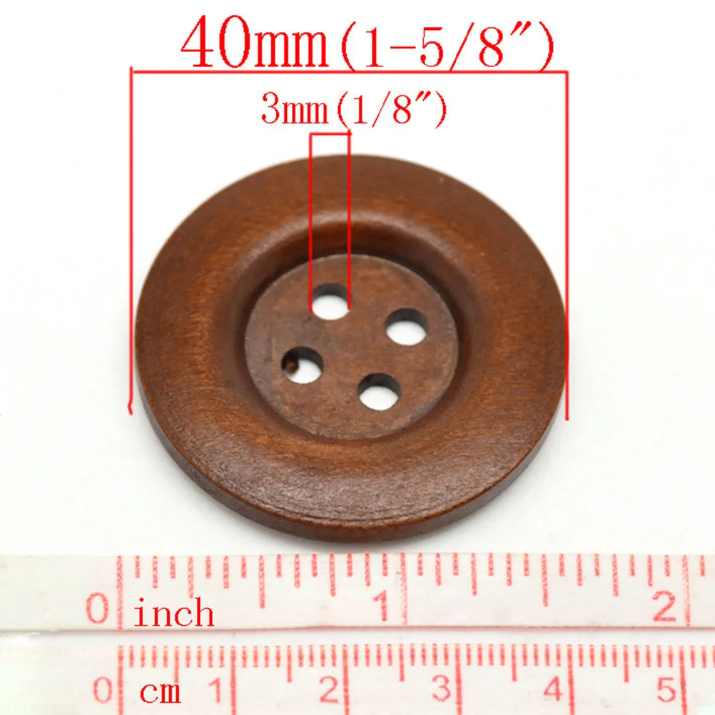 30PCS 40MM Round Sag Four Holes Pattern Decorative Buttons for Sewing Scrapbooking Crafts (Brown) wood buttons