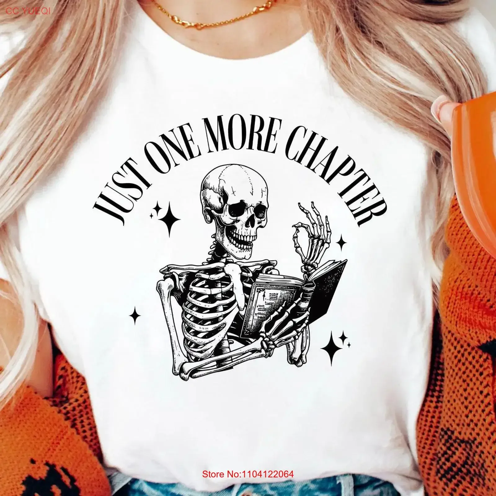 Just One More Chapter T Shirt Skeleton Book Lover Librarian Reading  vintage Washed Versatile graphic Stretched Casual fashion
