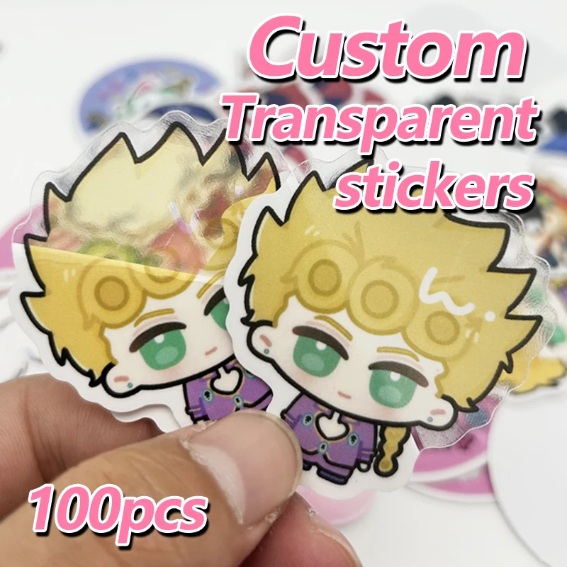 100 Sheets Custom Transparent Stickers - Die Cut/Kiss Cut Vinyl Decals - Personalized Waterproof Labels of Clear PVC
