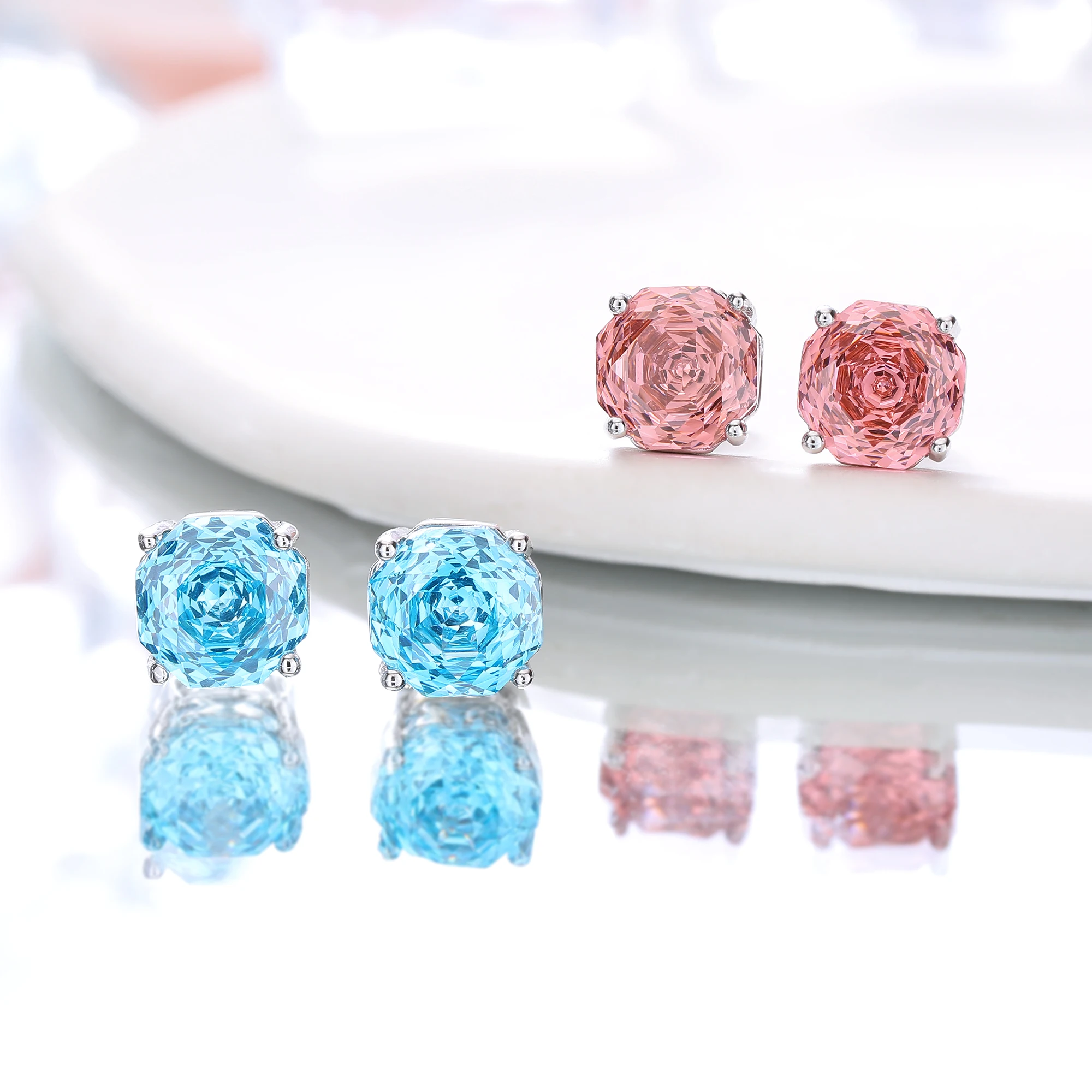 Octagonal Rose Cut Jewelry Set for Women 10x10 zircon Necklace And Earrings Elegant Diamond Simulants Fashion Accessories