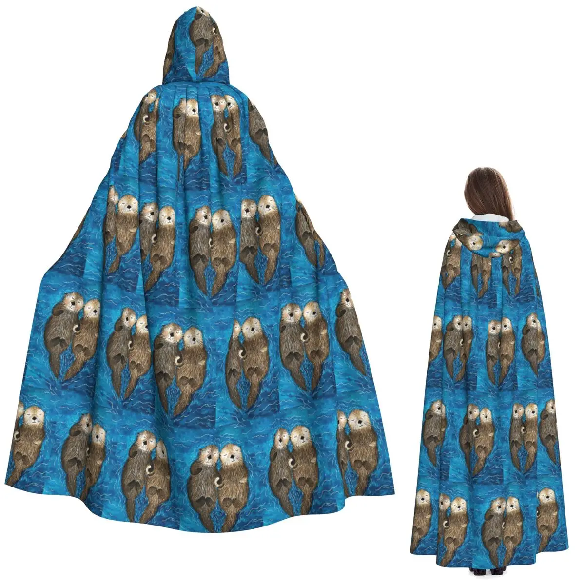 

Otter CUTE SLEEP Long Hooded Cloak Witch Medieval Costume Cosplay Cape HalloweenCoat Adult Unisex