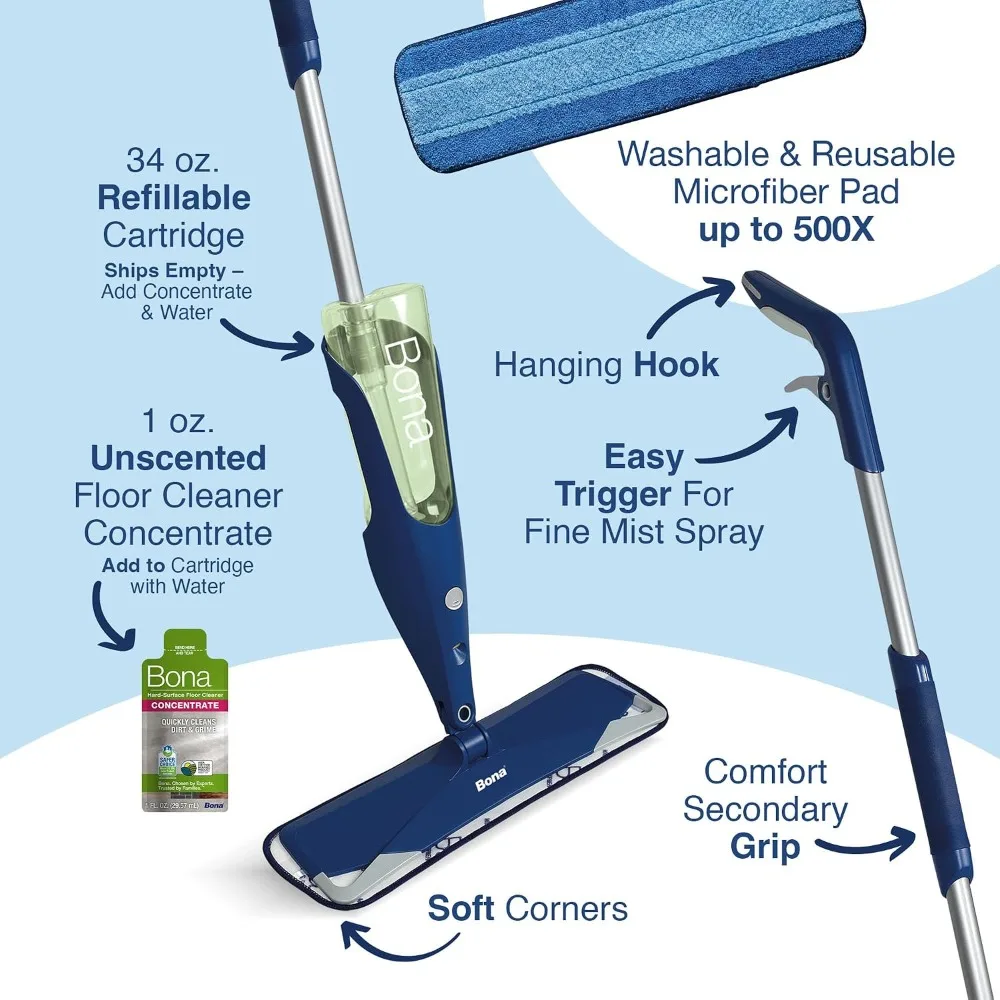Multi-Surface Floor Spray Mop - Microfiber Pad, Stone/Tile/Laminate/Vinyl