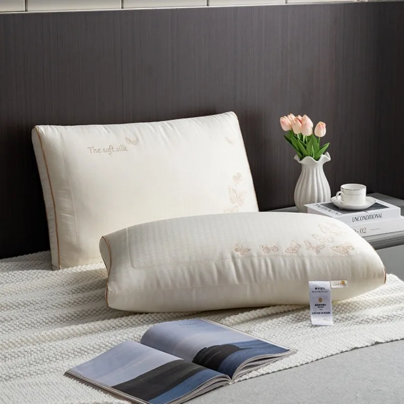 2025 new silkworm chrysalis protein butterfly silk pillow 48x74cm one pack/pair household breathable silk pillow