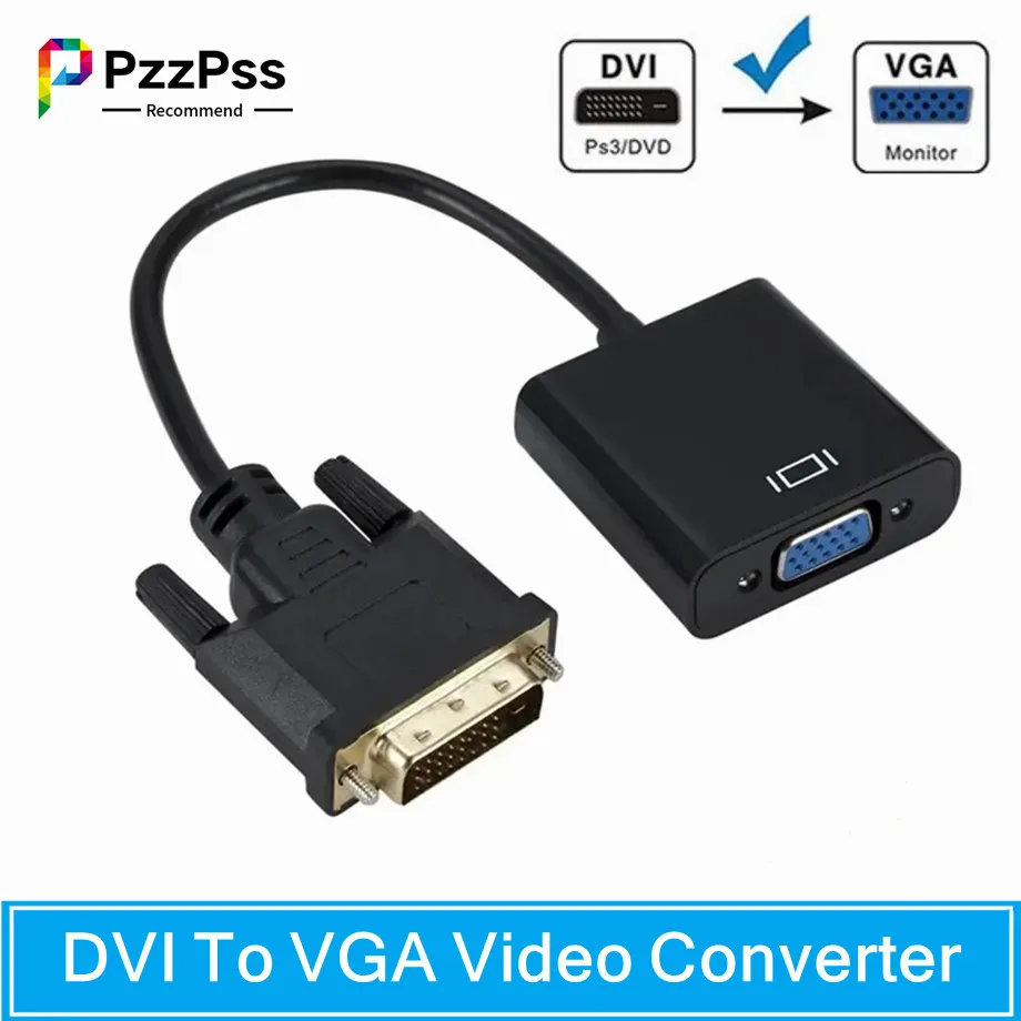 PzzPss DVI-D DVI do wideo VGA Adapter do kabla konwerter 24 + 1 25 Pin do 15 Pin kabel konwertera HD 1080P dla komputer stancjonarny Monitor