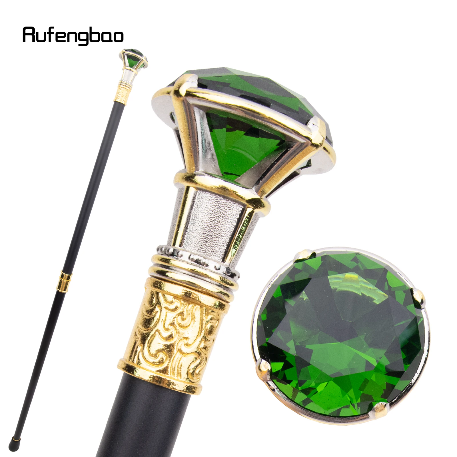 Groene Diamant Type Gouden Witte Wandelstok Mode Decoratieve Wandelstok Gentleman Elegante Cosplay Riet Knop Crosier 90cm