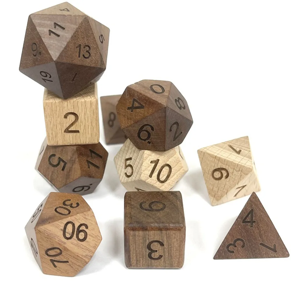 Polyhedral Dices Set Vintage Wooden Dices Role Playing Table Game Dices D4-D20 Polyhedral Games Dice Set for Table Games TRPG