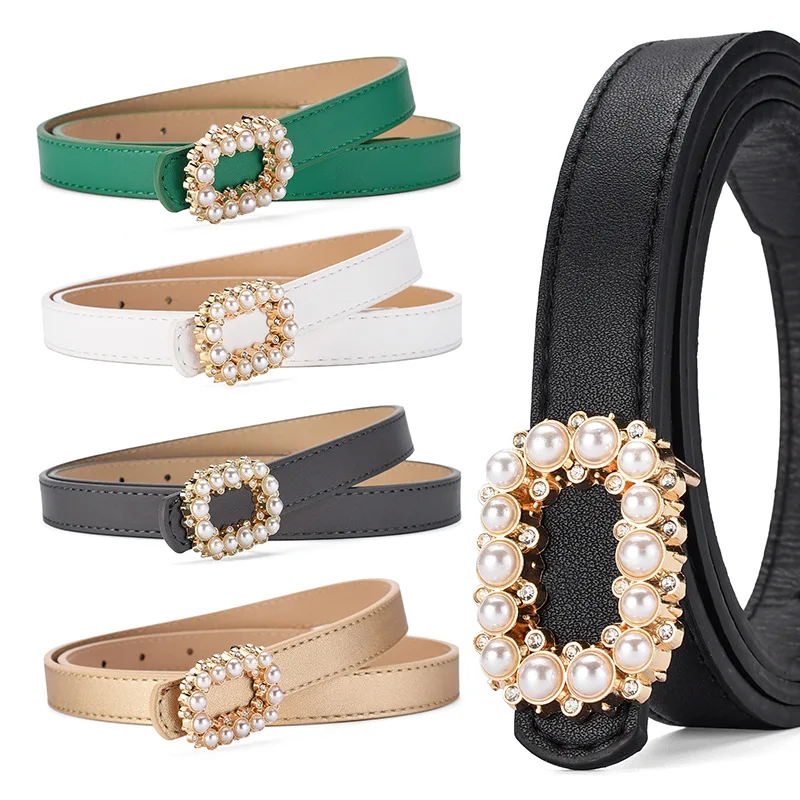 

New Style Pearl Belt Inlaid Plate Buckle High-grade with The Dress Lady Fashion Decoration Sweater Versatile Belt Female