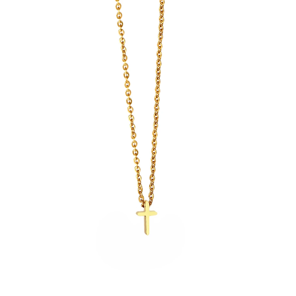 Religious Fashion Female Cross Necklace For Women Gold Silver Color Stainless Steel Small Cross Pendant Jewelry Gift